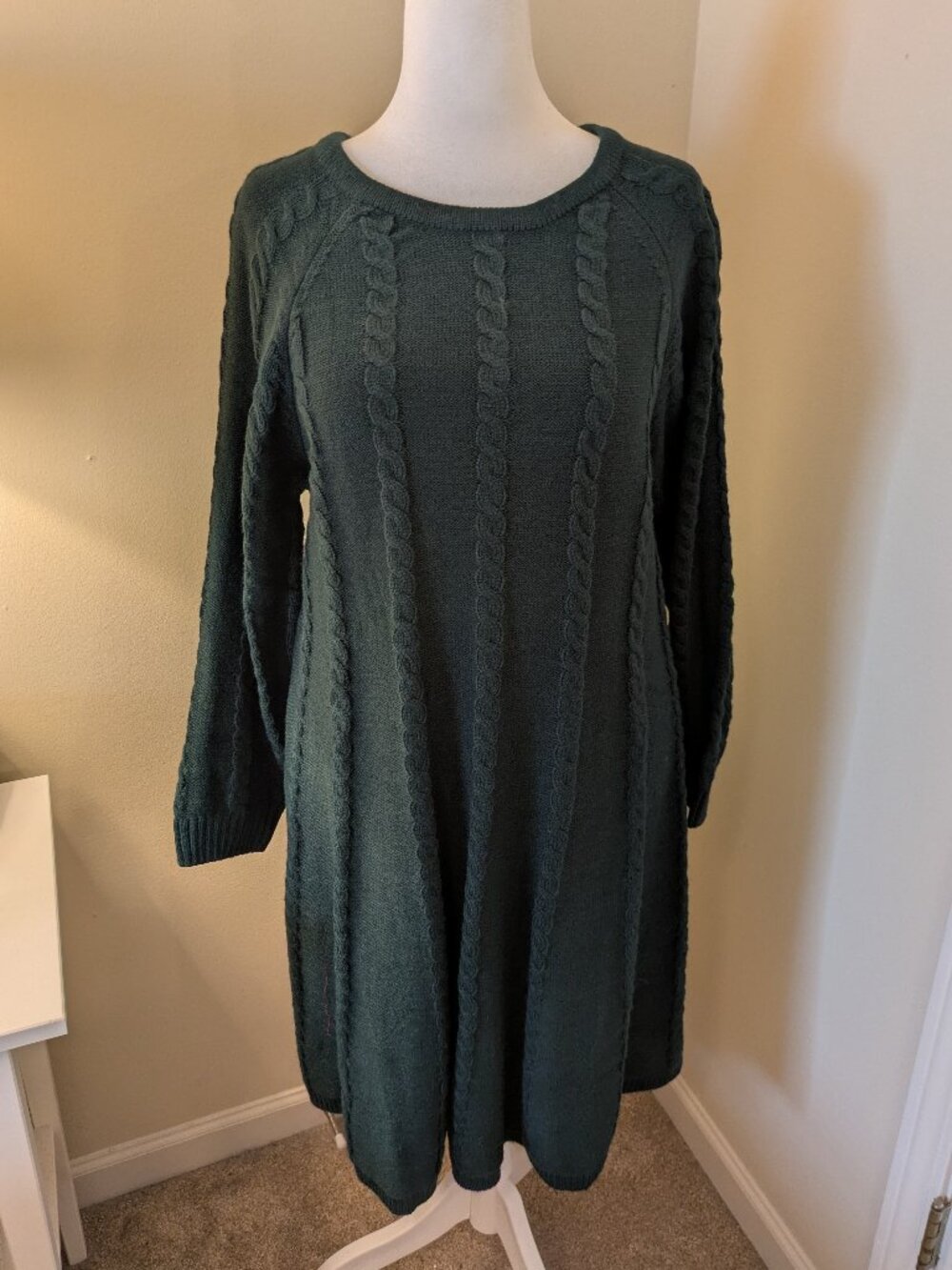 JH JCPenney Forest Green Cable Knit Sweater Dress 1X